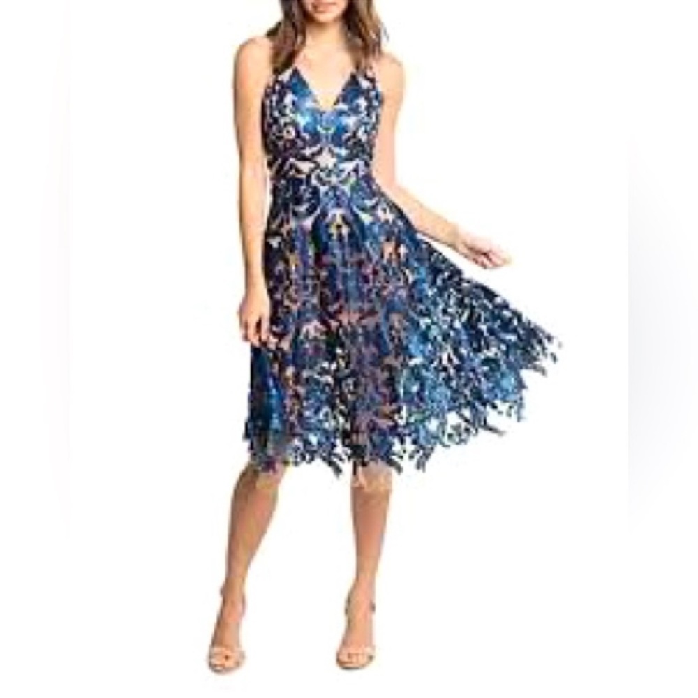 NWT Dress the Population Blue Lace Dress